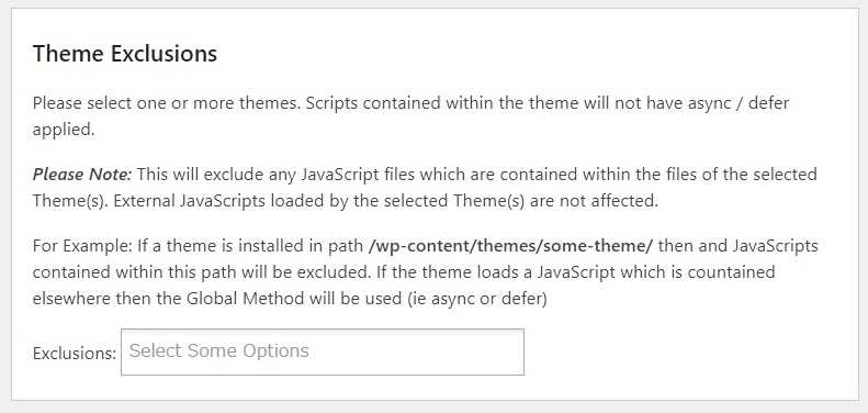 "Async JavaScript"の設定画面の「テーマの除外」