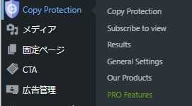 WoredPressのダッシュボード(管理者画面)の「Copy Protection」内の「Copy Protection」をクリック