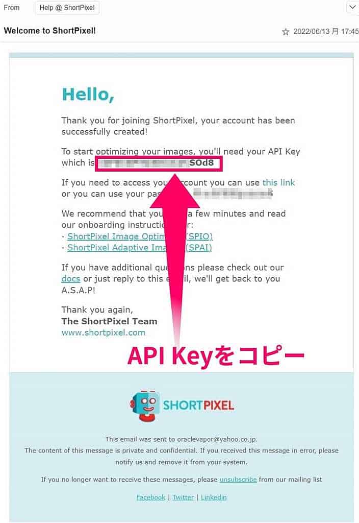 届いたメールの API KEY