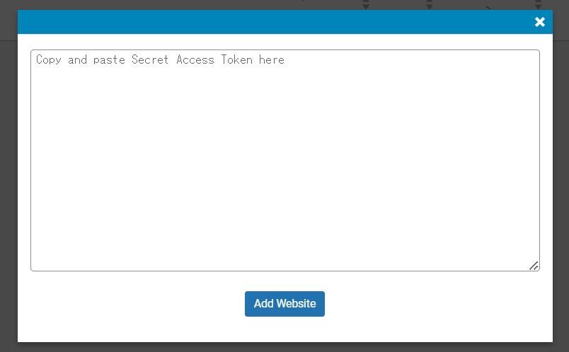 WP Cerber SecurityのCerbar.Hubの"マイウェブサイト"画面で「新規追加する」押すと表示されるトークン入力画面