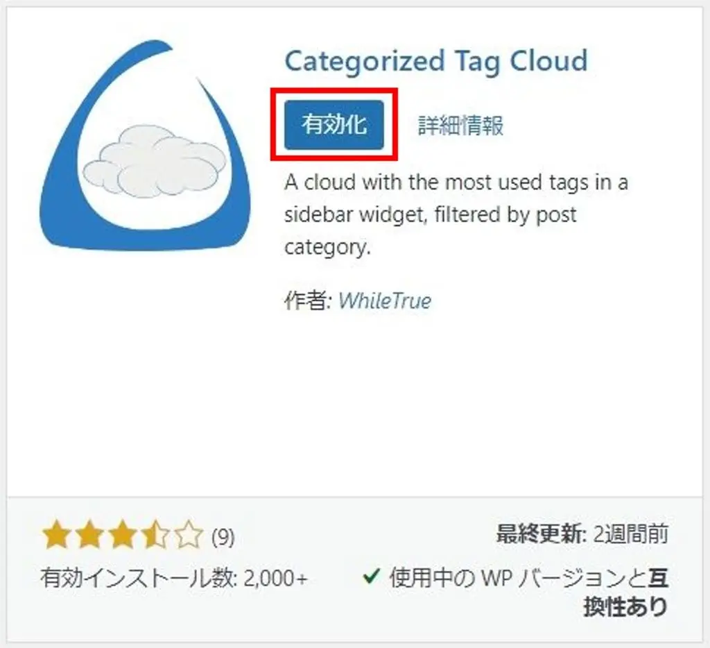 “Categorized Tag Cloud”のインストール完了画面
