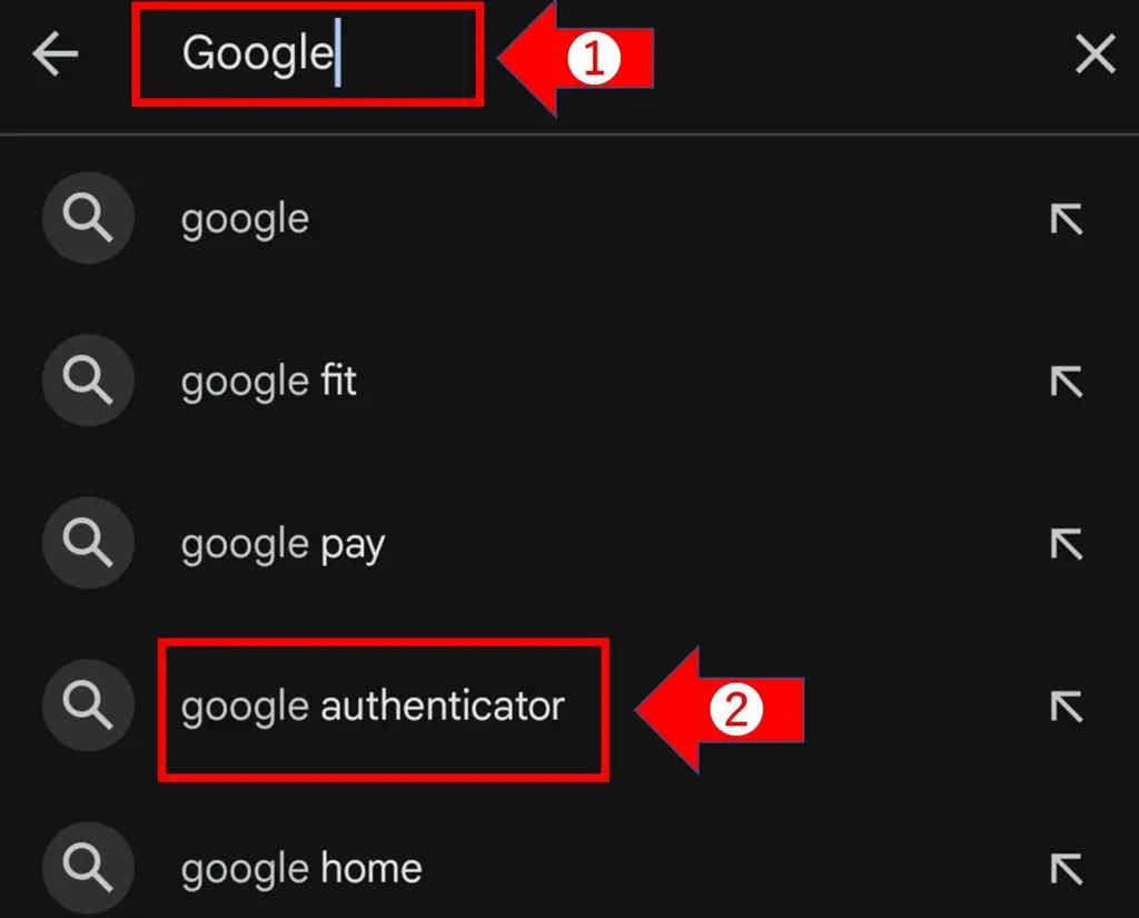 "Playストア"または"App Store"で「Google Authenticator」を検索