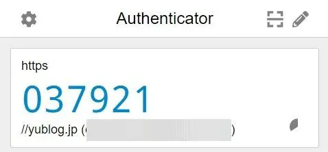 PC版 Google Authenticatorで表示されたワンタイムパスワード