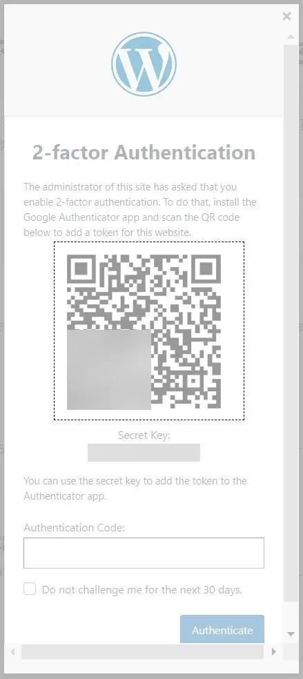 WordPress用プラグイン「Security Optimizer」の2段階認証導入用のQRコード