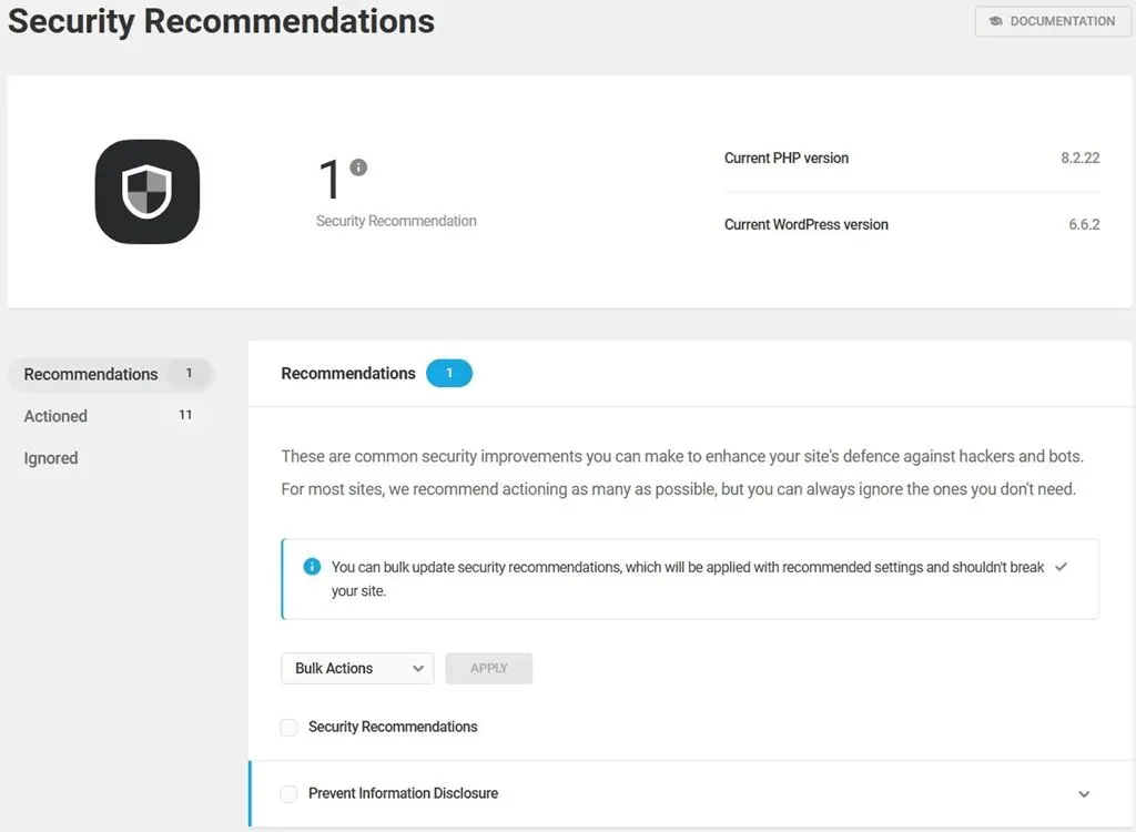 Defender SecurityのRecommendations(推奨事項)画面