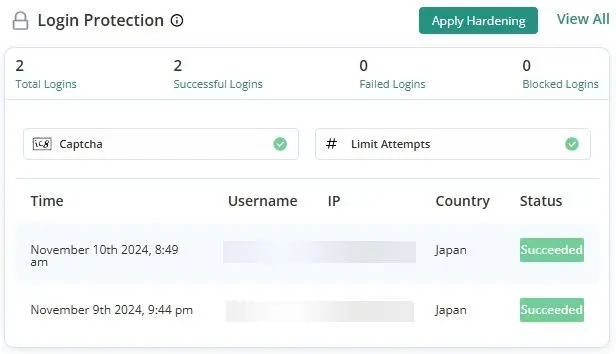 MalCare ログイン保護の状況