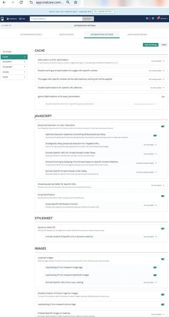 MalCare パフォーマンス(試用版)の最適化設定